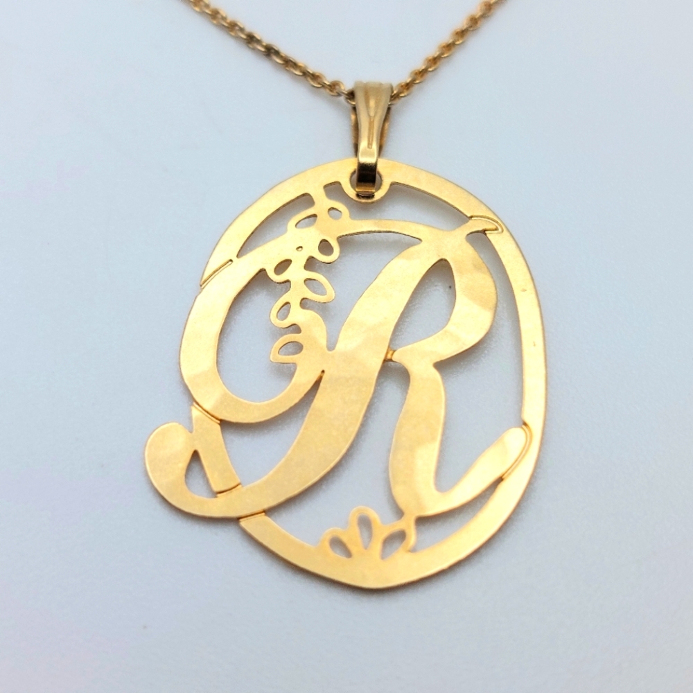 15-inch David Aubrey necklace 18K gold-plated brass "R" monogram charm and chain